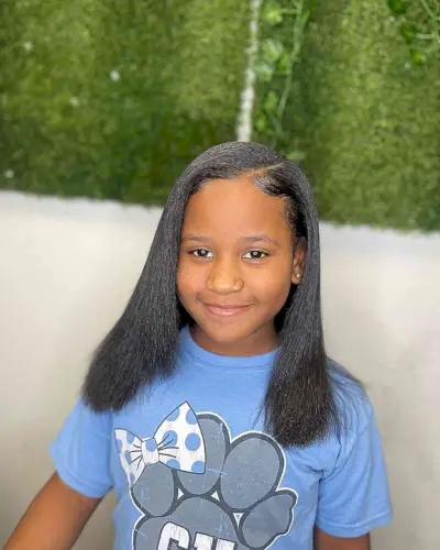 Side-Parted Silk Press Natural Hairstyle for Black Girls