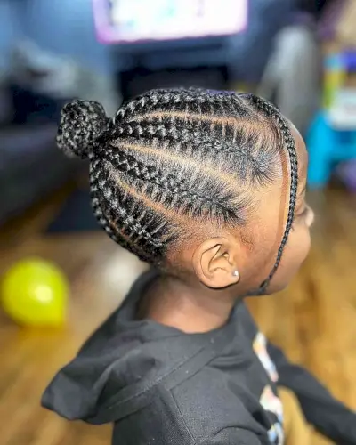 Mini Braided Bun with Stitch Braids for Little Black Girls