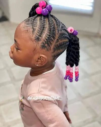 Medium-Length Ponytails with Side-Swept Cornrows for Your Baby Girls