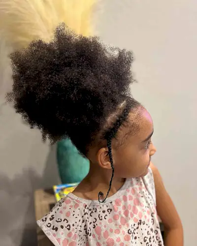 Fluffy Afro Updo with Braided Headband for Black Girls