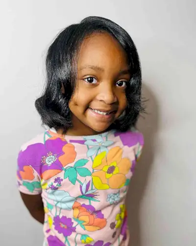 Side-Parted Short Bob with Soft Waves for Cute Little Black Kids