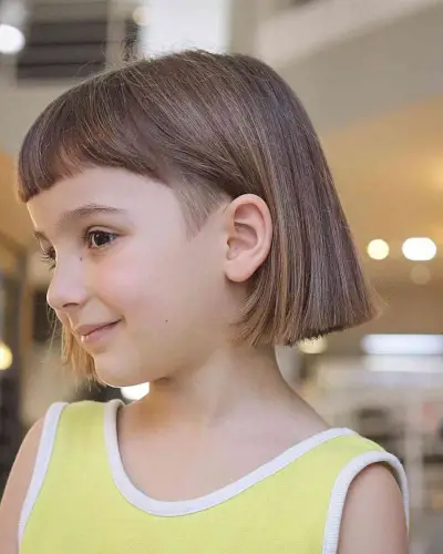 Straight Blunt bob with Short Bangs for Little Girls with fine tresses