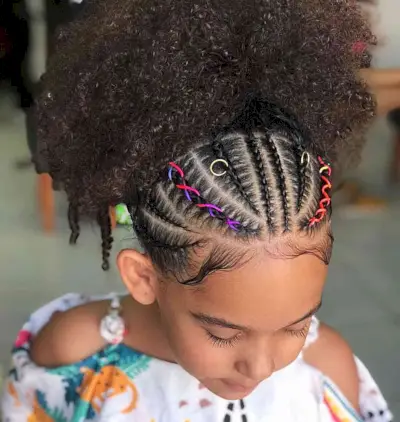 Adorable Half Braids with ribbons and Half Afro Hairstyle for Little girls 