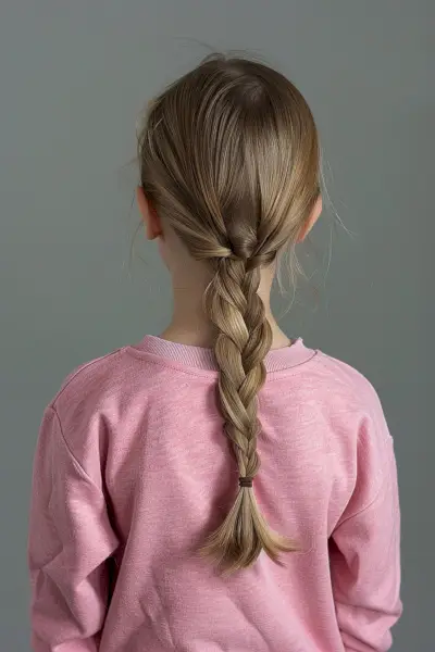 Three-strand braid hairstyle for little girls with medium to long hair