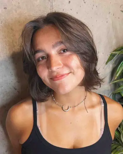 Short Airy Brown Bob with a Center Part and Layers