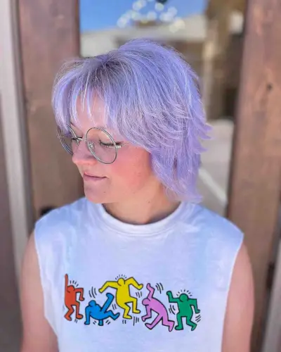 Pastel Lilac on Short Layered Feathered Hair
