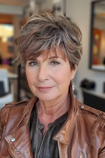 cute layered pixie with bangs for over 50
