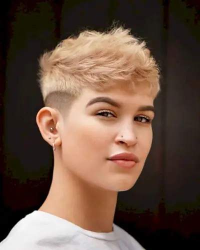 very short disconnected haircut with layers