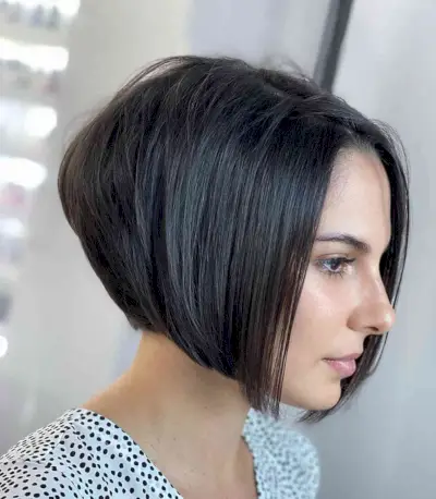 Short angled layered bob for straight hair