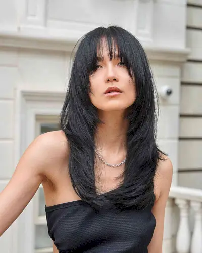 Visible Layers and Waterfall Bangs on long hair