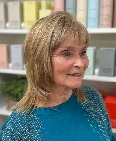 Low-Maintenance Shoulder-Length Layers and Bangs