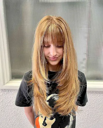 Extra Long Layers with Light Bangs on Blonde Hair