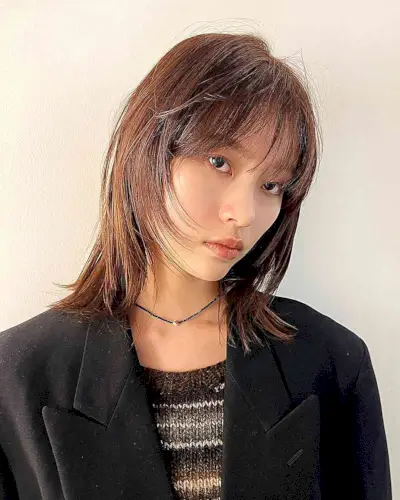 Layered Wolf Cut Straight Hair with a Fringe
