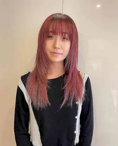 Layered Long Sleek Hair with See-Through Bangs