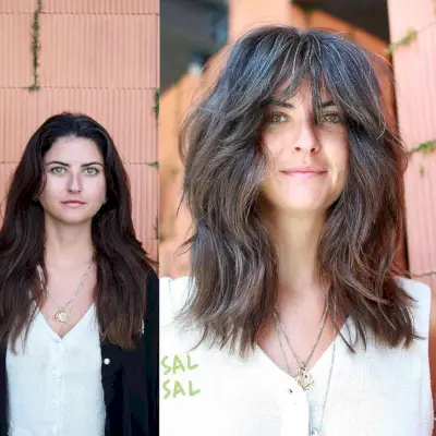 Medium-Length Layered Thick Hair with Choppy Bangs