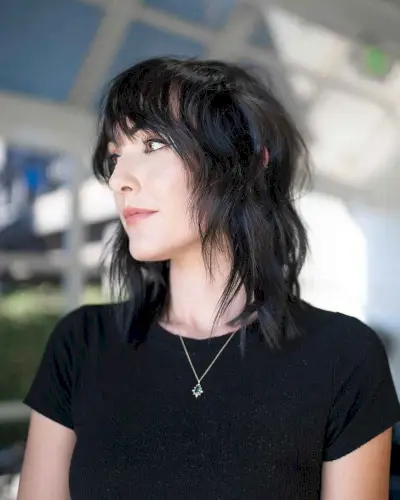 hipster medium layered bob with bangs