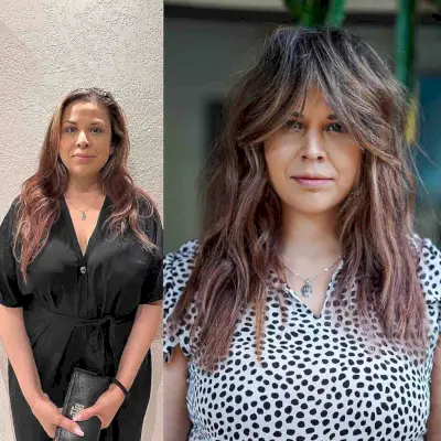 dimensional face-framing long layers with long bangs