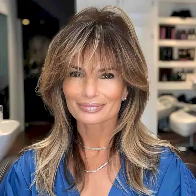 shoulder length layered haircut with choppy bangs