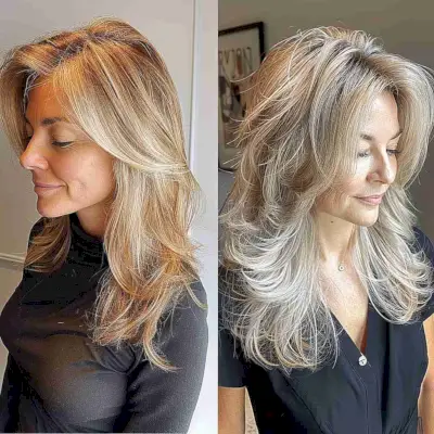 Shoulder-Length Blonde Feathered Hairstyle for a Voluminous Look
