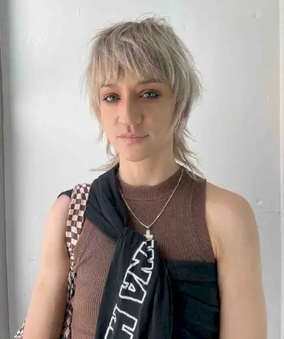 Unique Short to Medium Mullet Blonde Bob with Textured Bangs