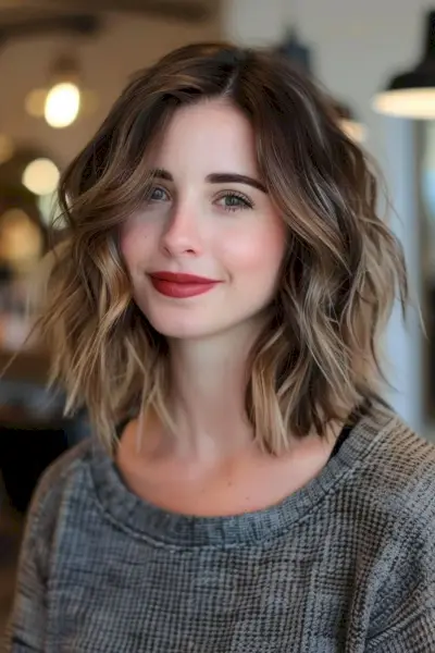 Layered medium-length hair