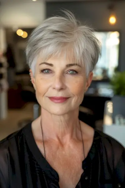 Grey pixie with layers for women over 60