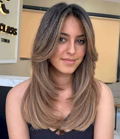 Perfectly Layered Straight Hairstyle with long curtain bangs