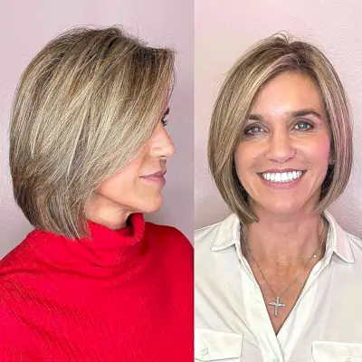 Side-Parted Neck-Length Sleek Bob with layers for straight hair