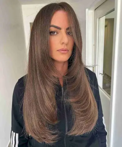 Straight Brunette Hair with Wispy Layered Ends