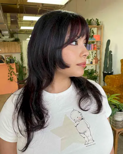 Medium-to-Long Layered Hime Cut with Bottleneck Bangs for Thin Hair