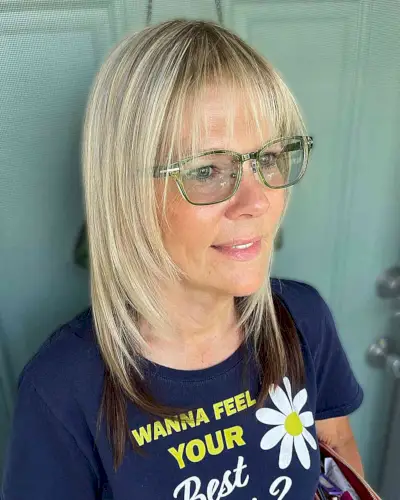 Straight Medium Layers with Wispy Bangs for Thin Hair Older Ladies
