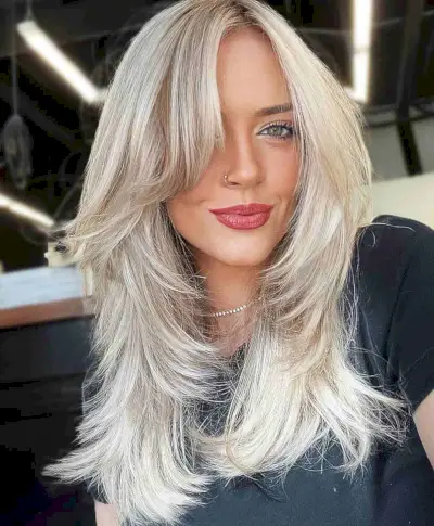 White Blonde Long Layers for Long Hair