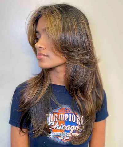 Popular Long Hair with Long Face-Framing Bangs and Layers