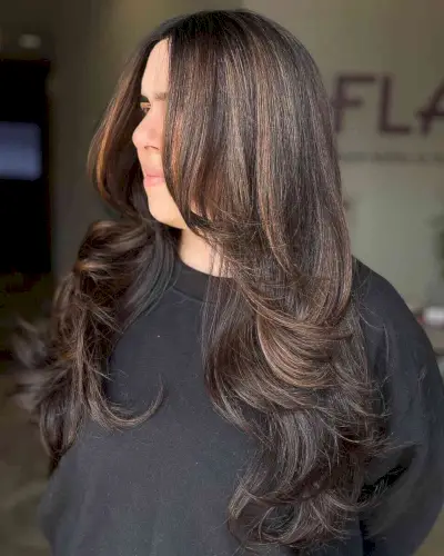 Soft Brunette Swoopy Layers for Long Hair