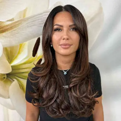 Long Middle-Parted Hair with Visible Layers and for women with an oval face