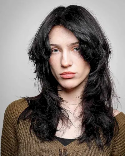 Retro 80s Middle Part Style with Mid-Length Choppy Layers