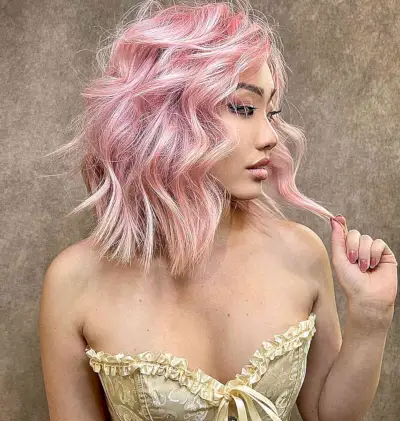 Bubblegum Pink Choppy Layers for women with mid-length messy hair