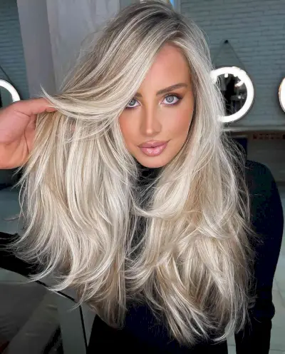 Platinum Blonde Long Choppy Layers