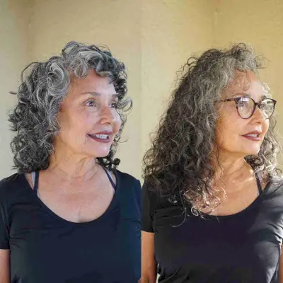 Salt and Pepper Rezo Cut Curls with Layers