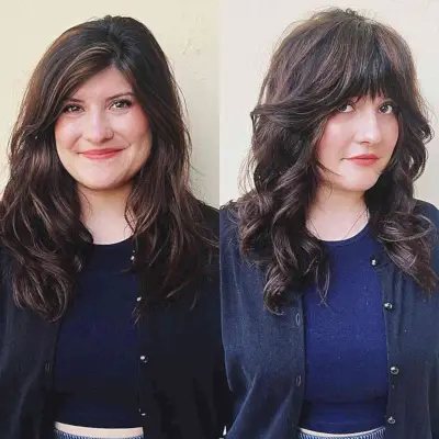 Layered Bardot-Inspired Shag Cut for women with dark, medium hair