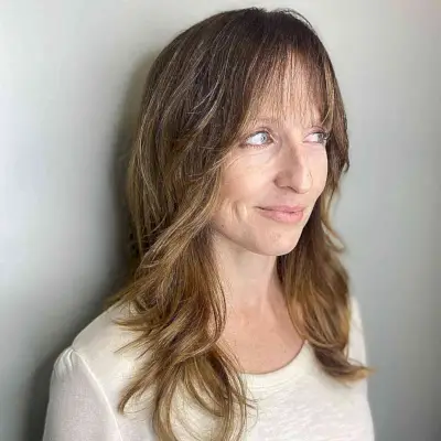 Light Brunette Layered Shag for women with long hair and wispy fringe