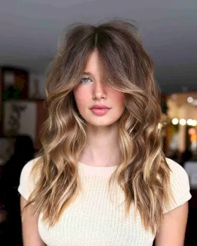 Bronde Layered Shag with Long Curtain Fringe