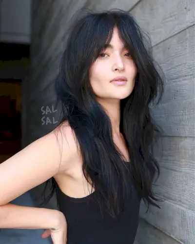 Layered Shag with Long Curtain Bangs for Square Faces 