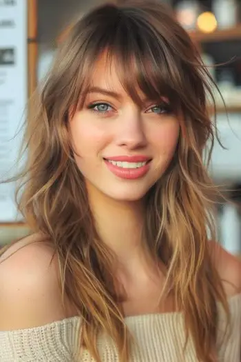 앞머리가 있는 희미한 긴 레이어.