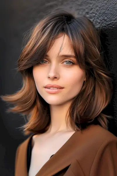 Layered long bob mellemlang klipning.