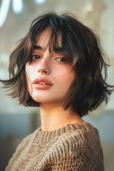 Hakkende bob med ansigtsindrammede lag mellemlange lagdelte klipninger.