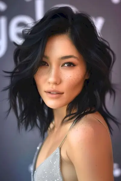 Teksturerede lag med sidedel mellemlang klipning.