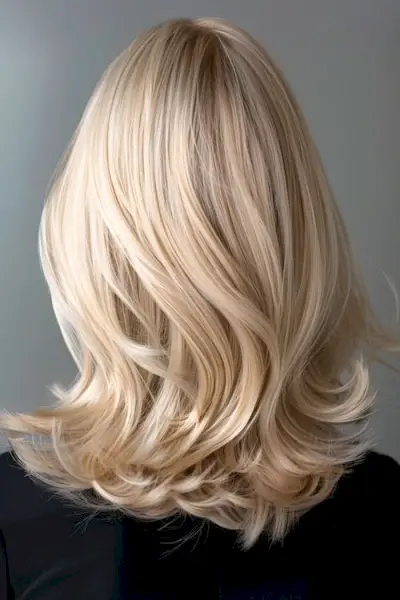 Lange lag på platinhår, bagfra.
