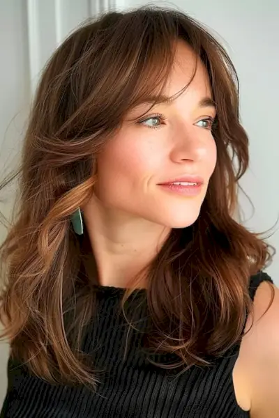 Pjusket lag med gardin pandehår mellemlang klipning.