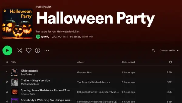 Halloween playlist from Spotify called 
